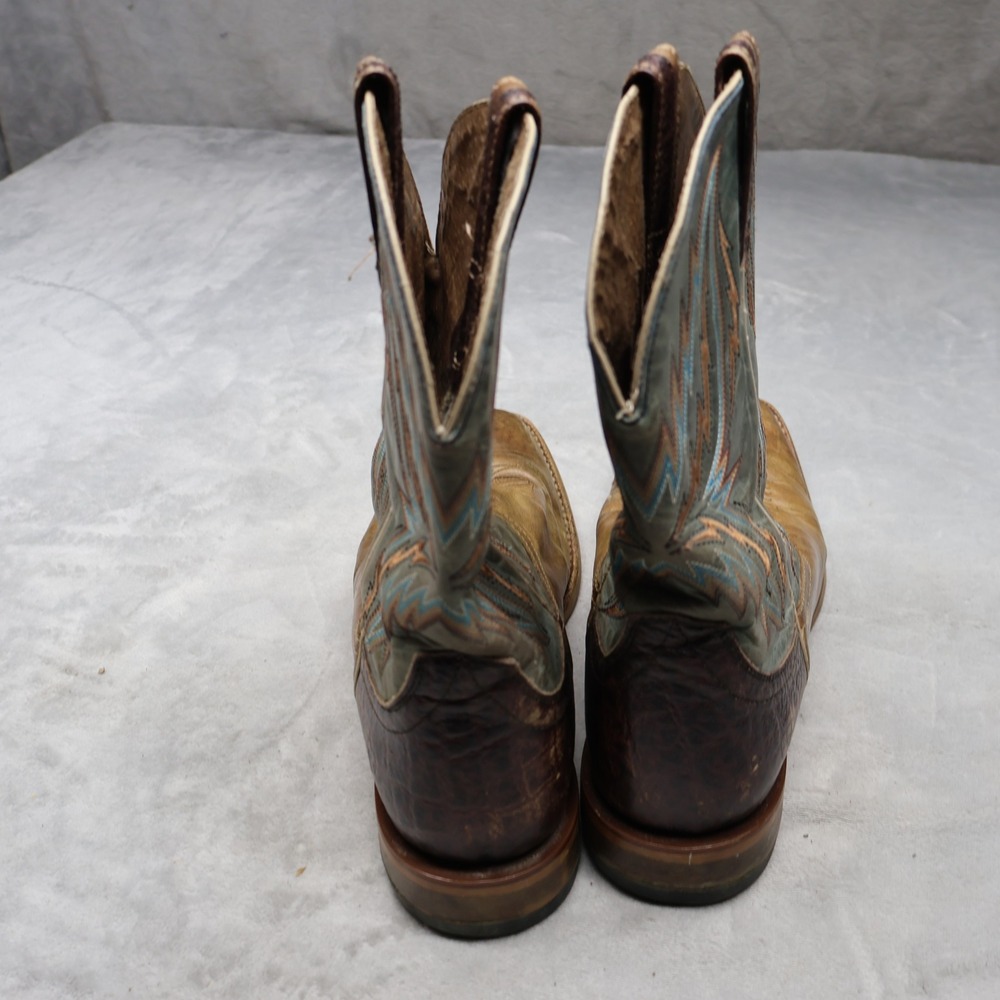 Ariat Mens 12D Western Boots Brown Arena Rebound Leather Teal Stitch Square Toe - Picture 9 of 14